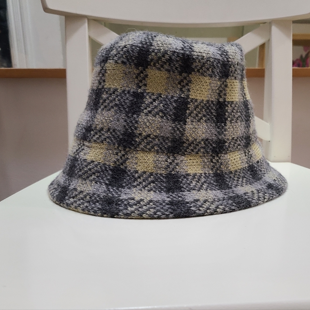 Anthropologie plaid knit bucket hat.